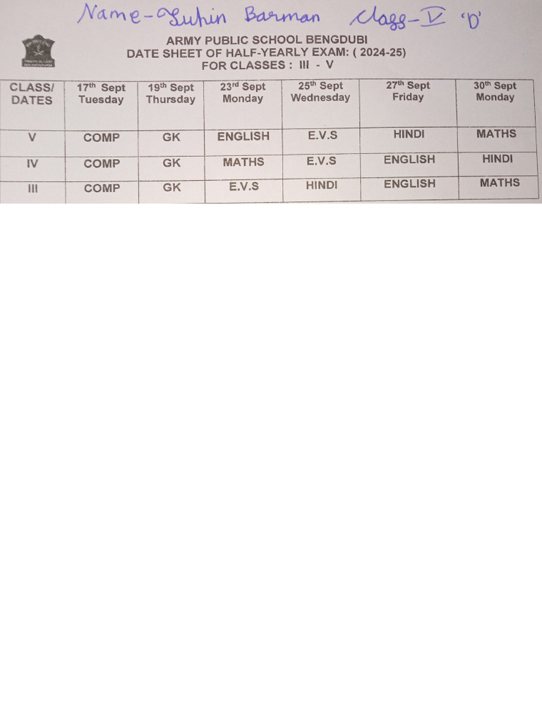 Routine For Half-Yearly | PDF