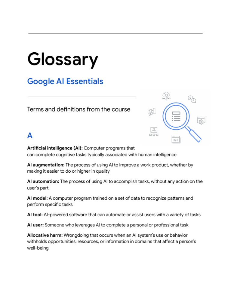 Google AI Essentials Glossary | PDF