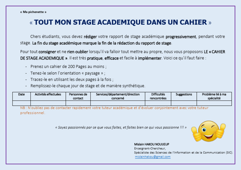 Mon Cahier de Stage Academique Par Mislain Hakou | PDF