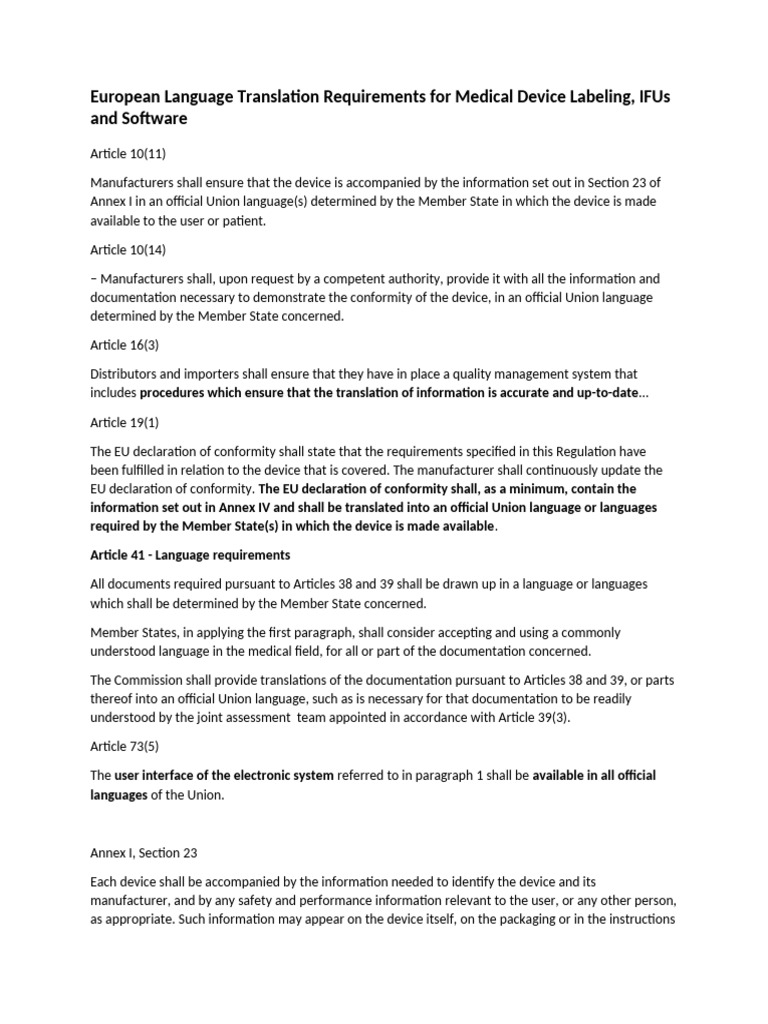 European Language Translation Requirements For Medical Device Labeling ...