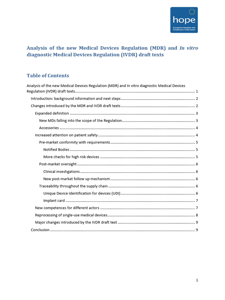 104 - 2017 - HOPE ANALYSIS - Analysis MDR and IVDR Draft Texts | PDF