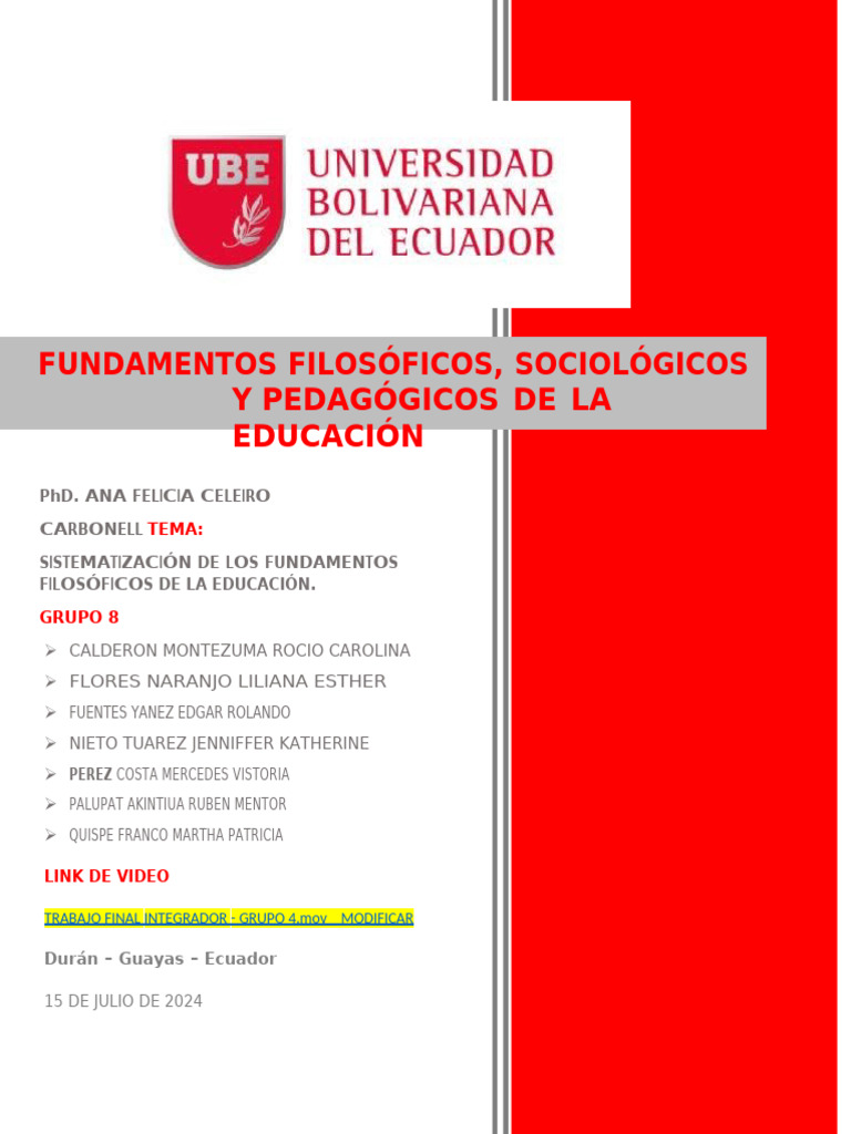 Sistematización de Los Fundamentos Filosóficos de La Educación. | PDF
