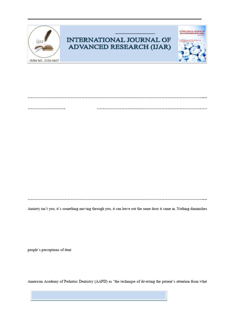 Innovative Distraction Techniques To Manage Anxiety In Paediatric