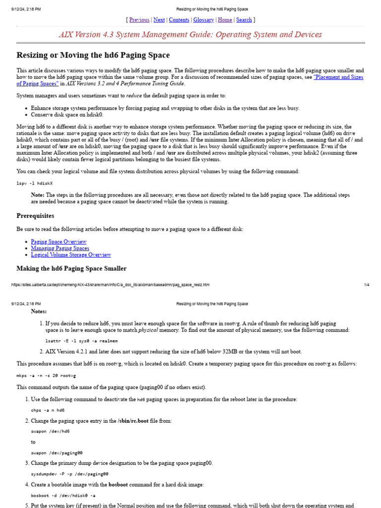 Resizing or moving the hd6 paging space pdf