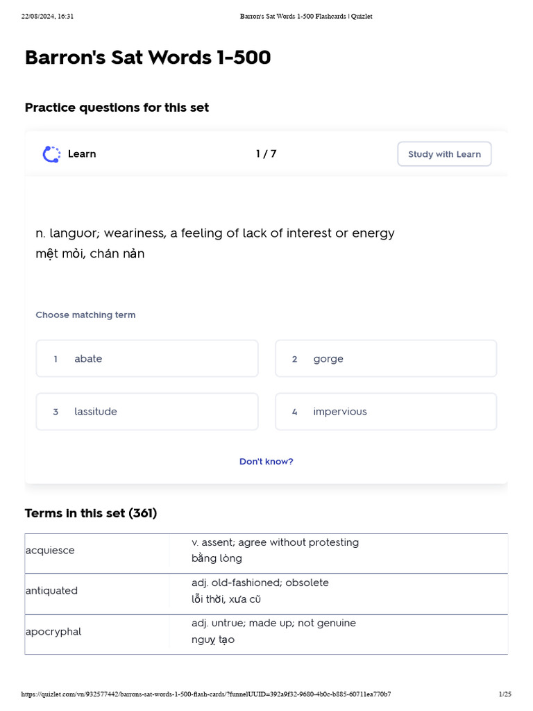 Barron's Sat Words 1-500 Flashcards - Quizlet | PDF