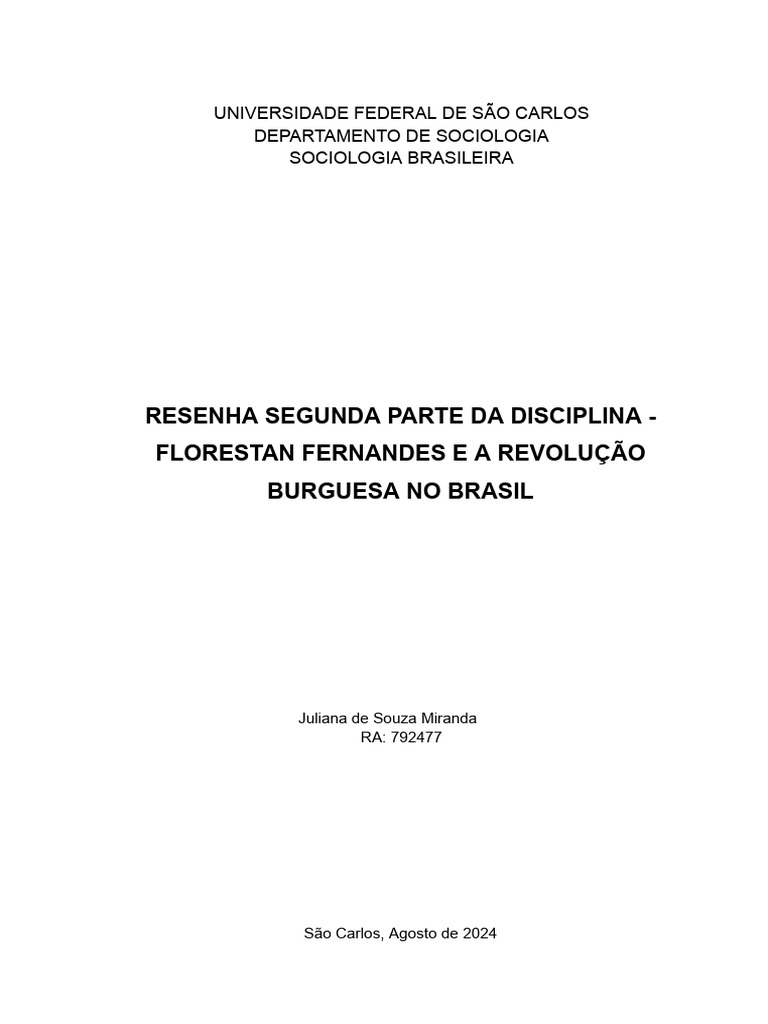 Resenha Sociologia Brasileira - Florestan Fernandes | PDF