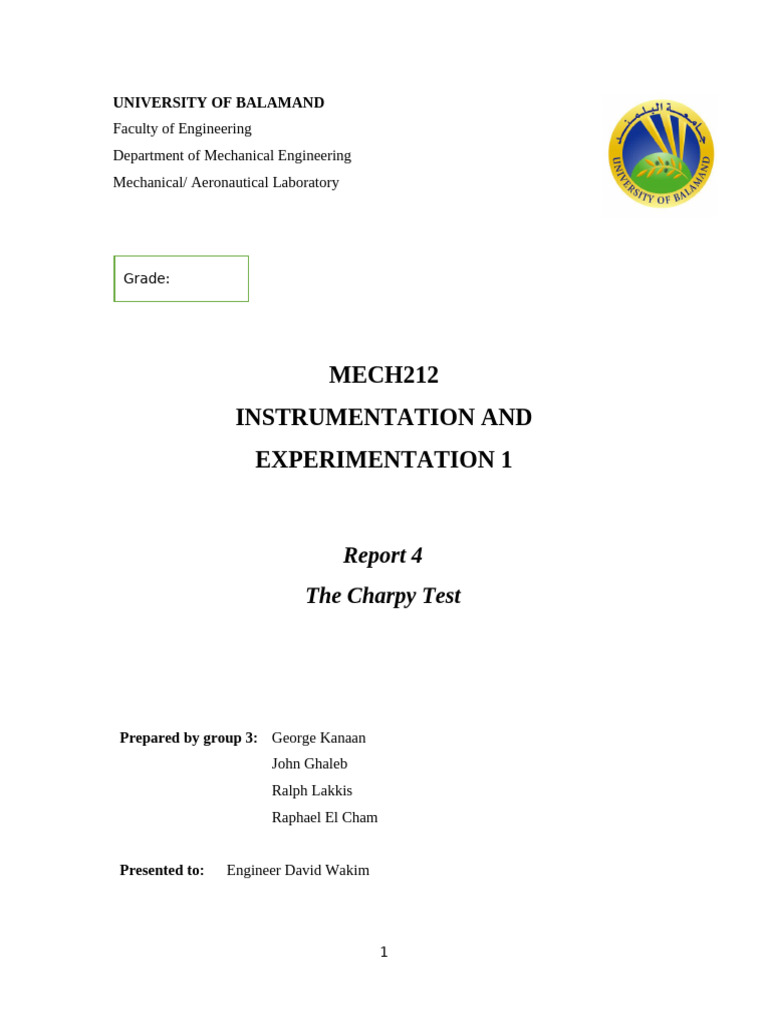 MECH212 G3 Lab4 Charpy Test | PDF