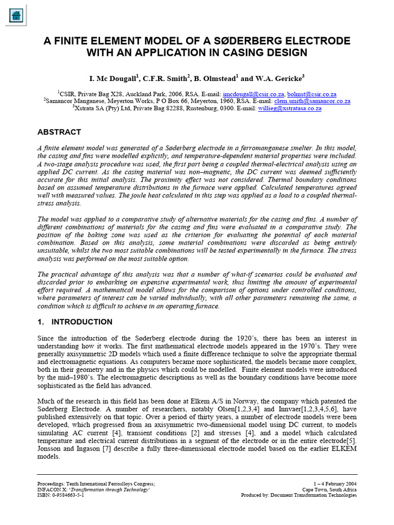 A Finite Element Model of A Søderberg Electrode With An Application in ...