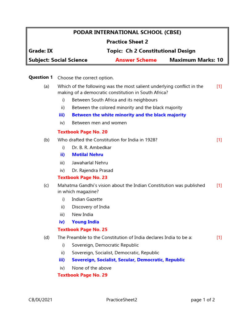 AS - CBSE - IX - SS - CH 2 Constitutional Design - Practise Sheet 2 ...