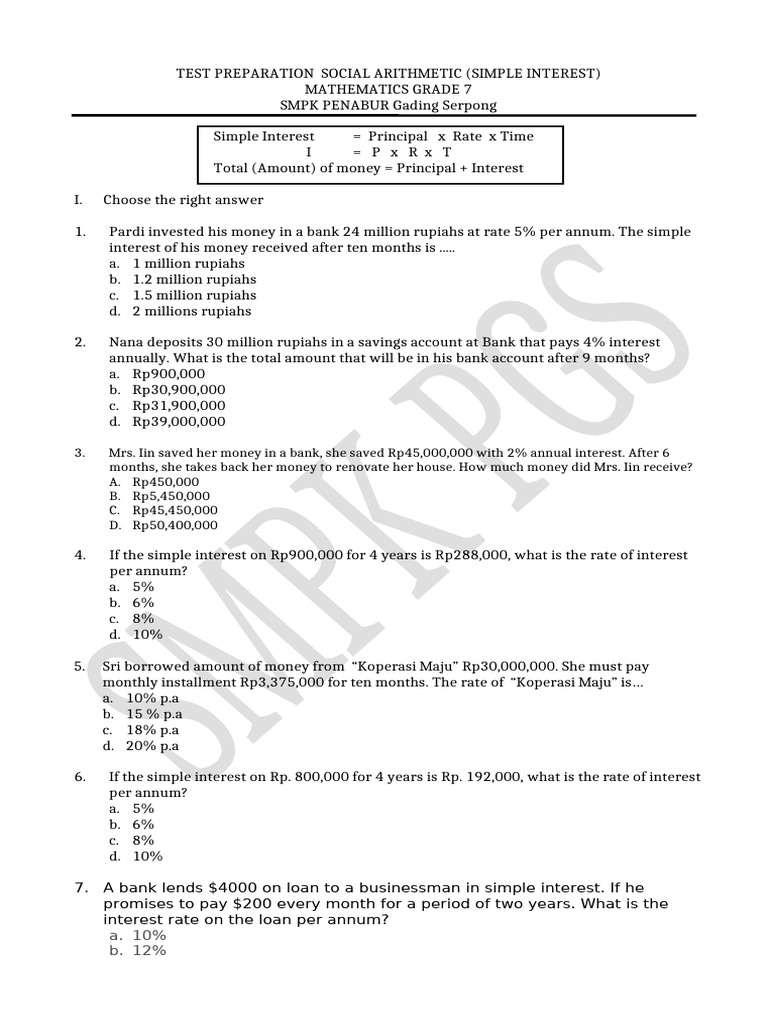 Test Preparation Simple Interest | PDF
