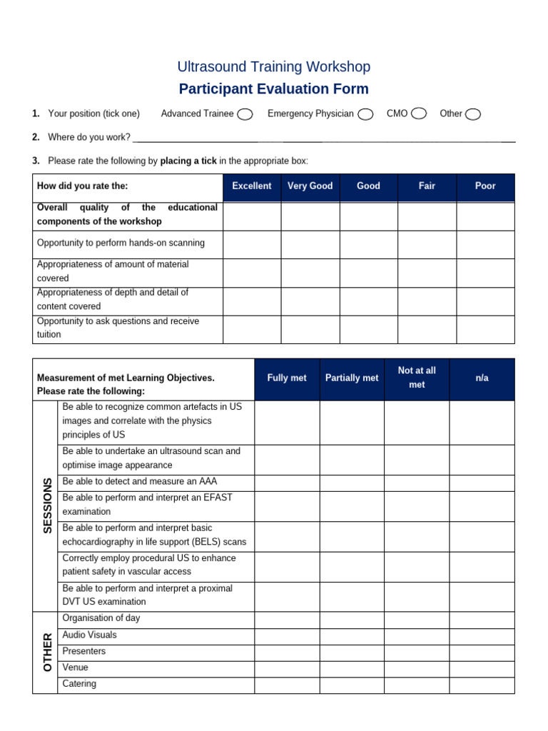 Ultrasound Workshop Evaluation Form Template | PDF