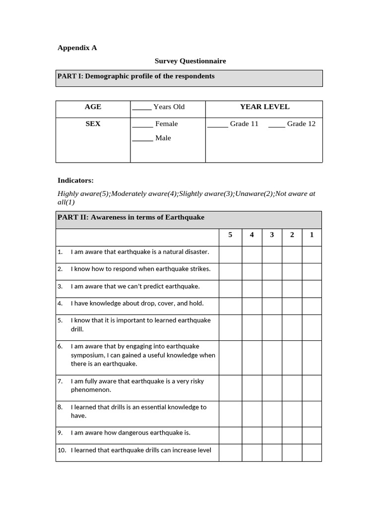 Questionnaire. G1A T5 | PDF