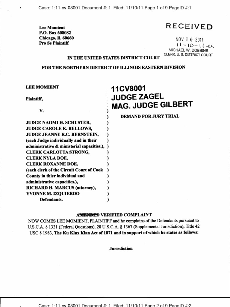 11 11 10 Complaint Filed by Lee Momient Against Judges and Clerks