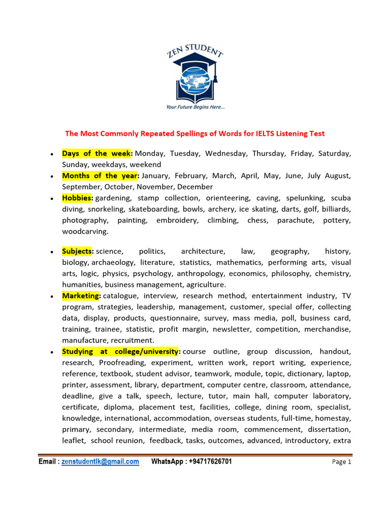 Ielts Listening - Vocabulary | PDF