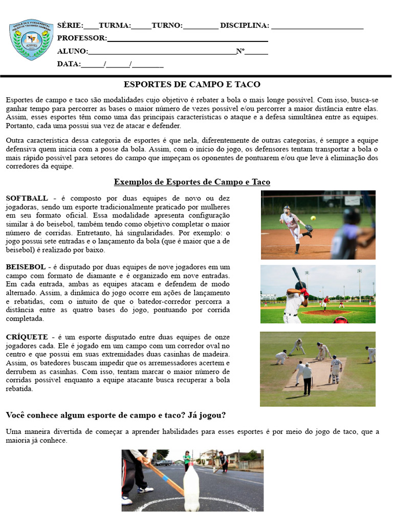 Esportes de Campo e Taco: Características e Exemplos | PDF | Críquete ...