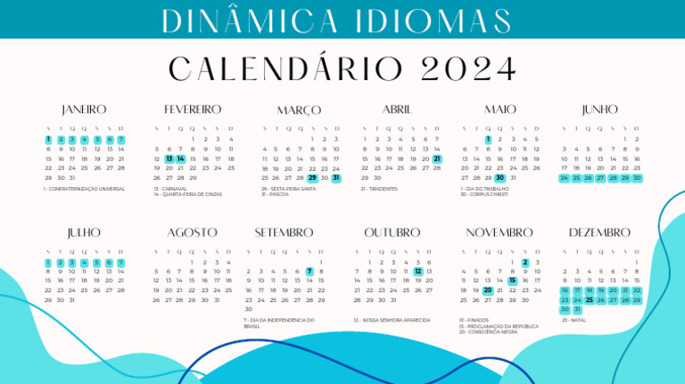 Calendário 2024 - Dinâmica Idiomas | PDF