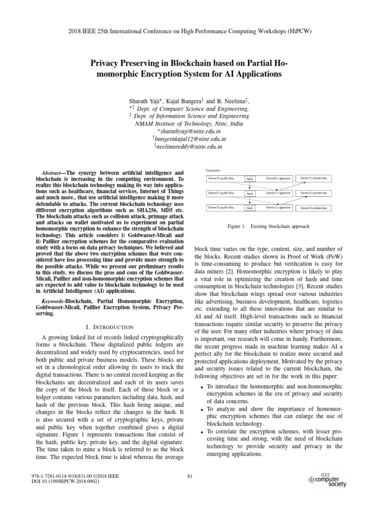 Privacy Preserving in Blockchain Based On Partial Homomorphic ...