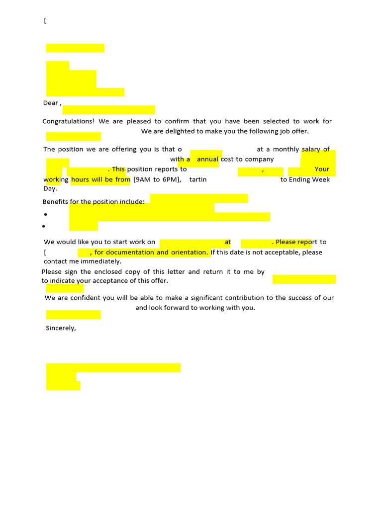 Offer Letter Format | PDF | Finance & Money Management