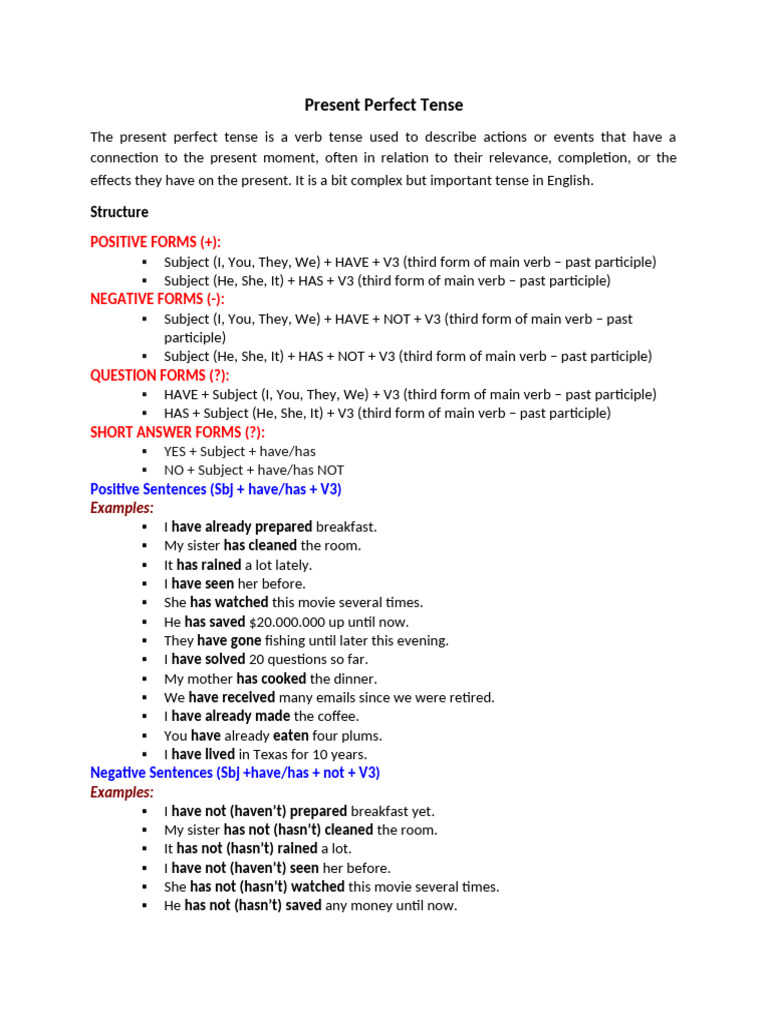 3 Present Perfect Tense | PDF