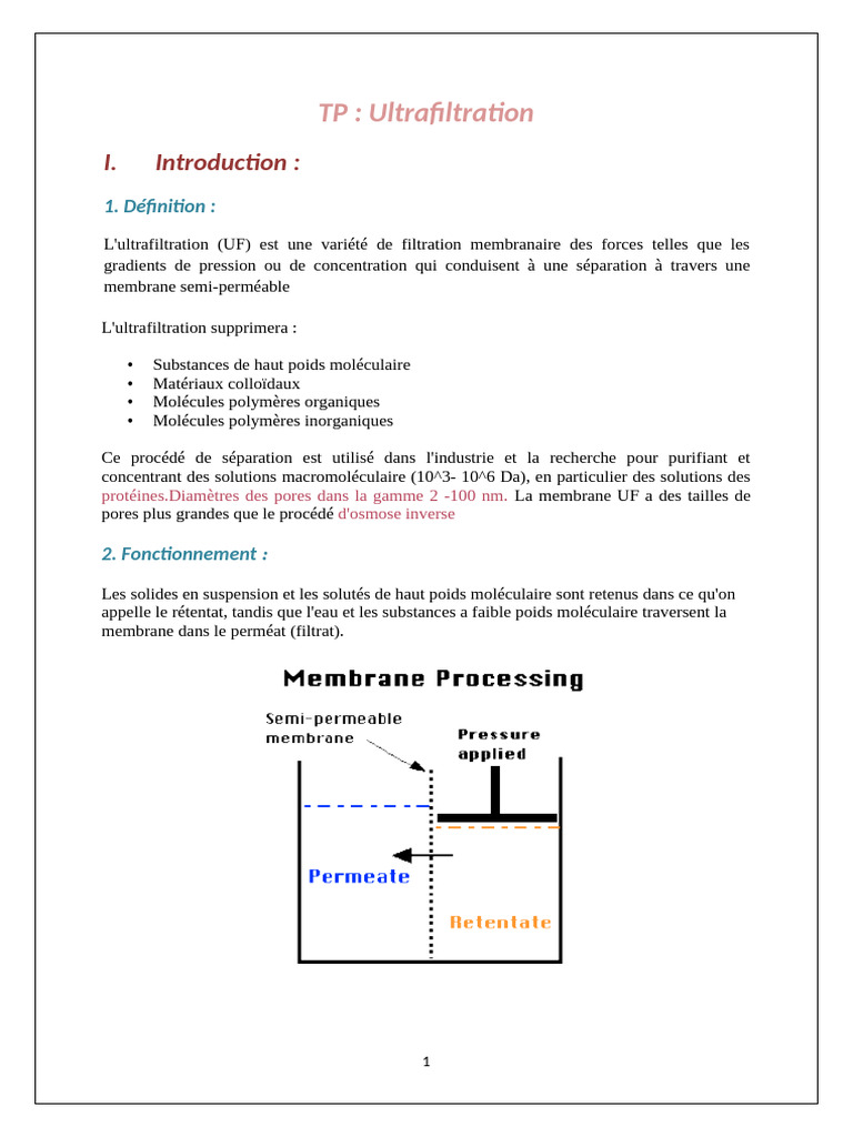 TP: Ultrafiltration: I. Introduction | PDF