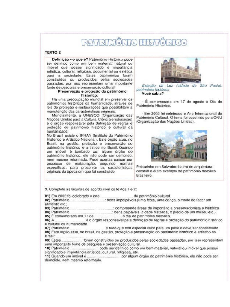 Patrimônio Material e Inmaterial | PDF