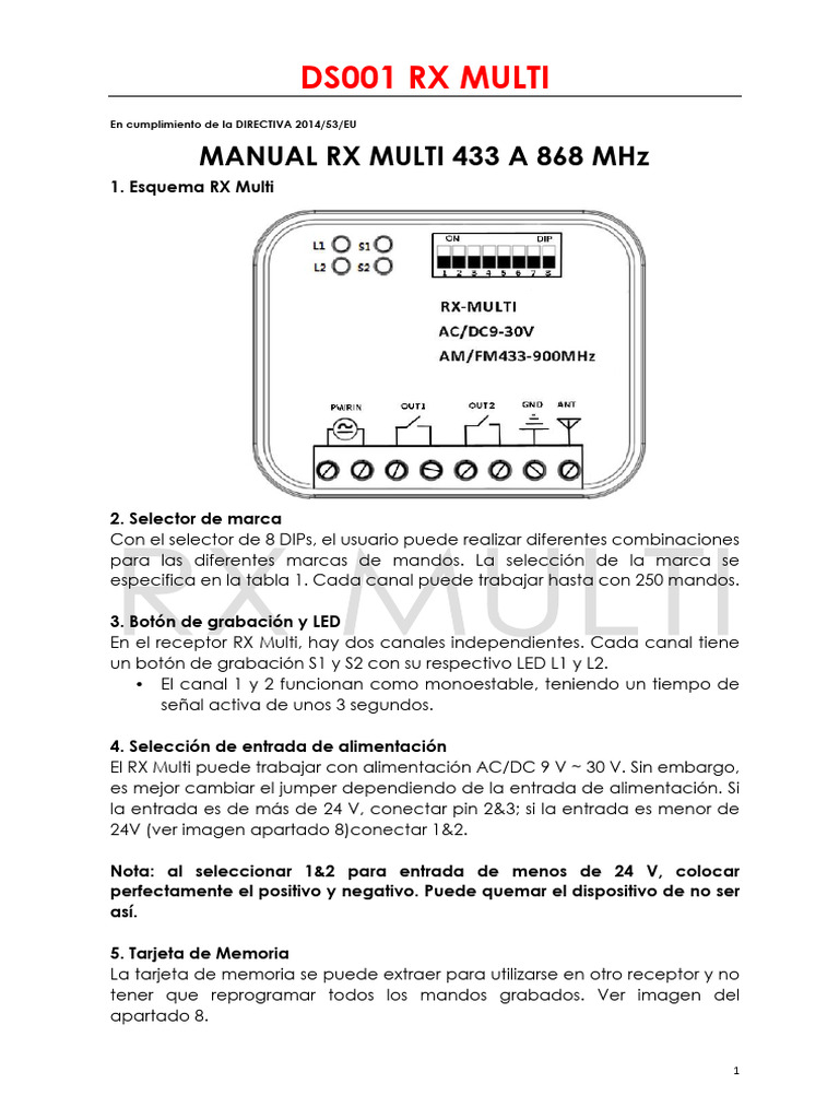 Manual del Receptor RX Multi 433-868 MHz | PDF