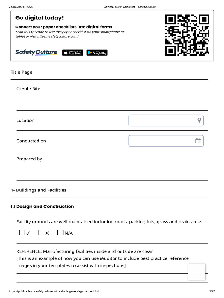 General GMP Checklist - SafetyCulture | PDF