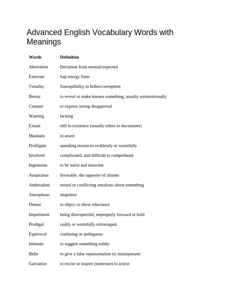 Advanced English Vocabulary Guide | PDF