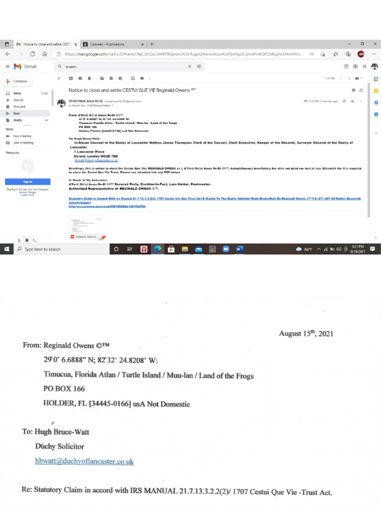 Statutory Claim in accord with IRS Manual 21.7.13.3.2.2(2) 1707 Cestui ...