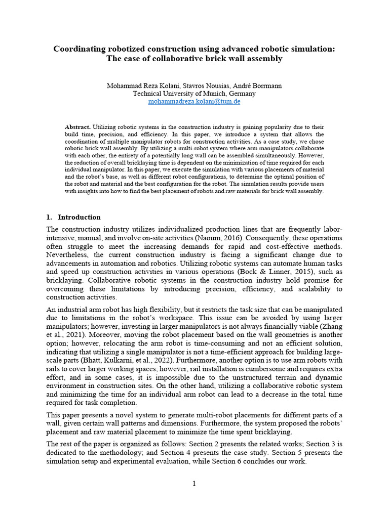 Coordinating Robotized Construction Using Advanced Robotic Simulation | PDF