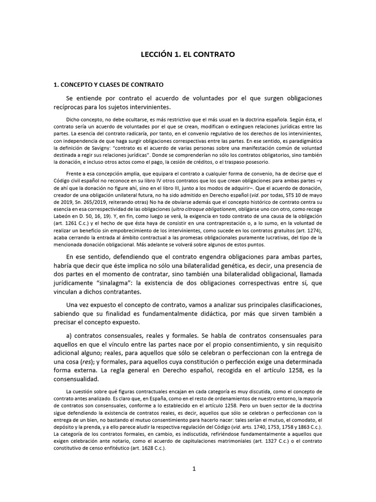 Clases y Conceptos de Contrato en Derecho | PDF | Ley de obligaciones ...