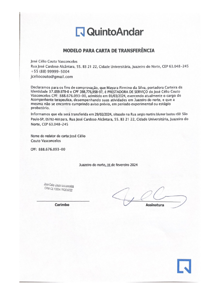 Modelo para Carta de Transferência | PDF