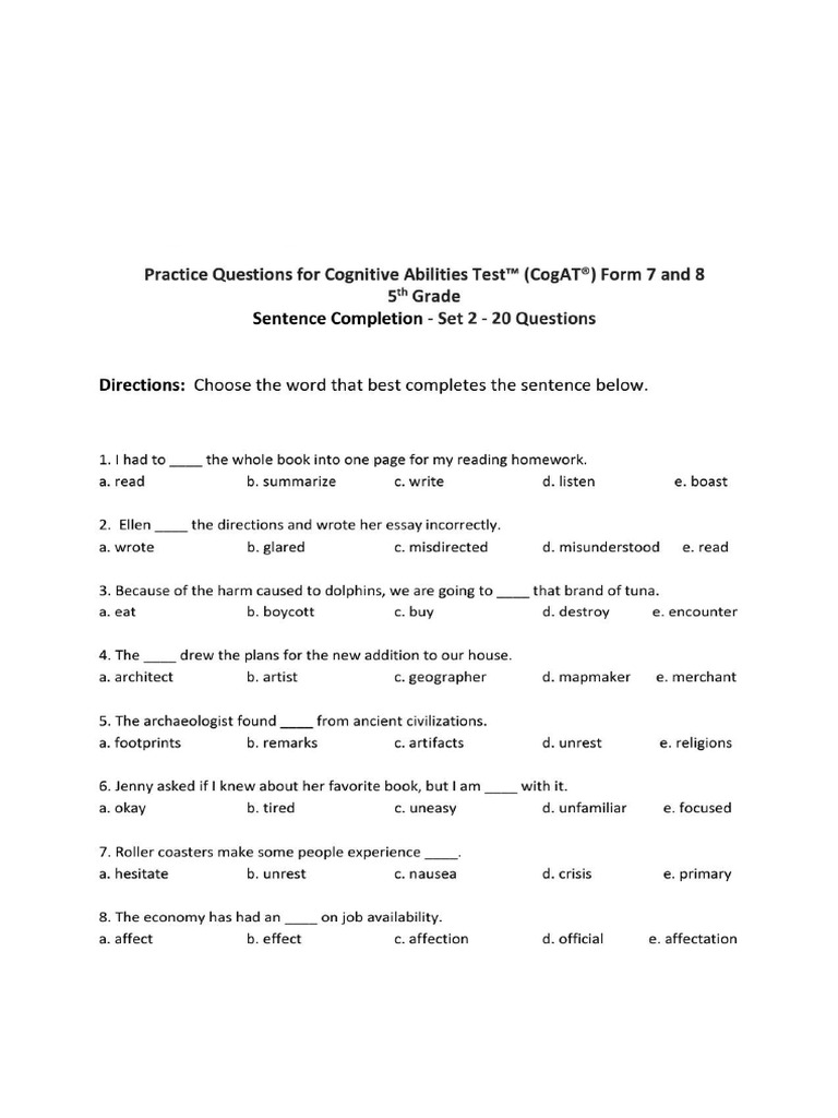 Sentence Completion | PDF