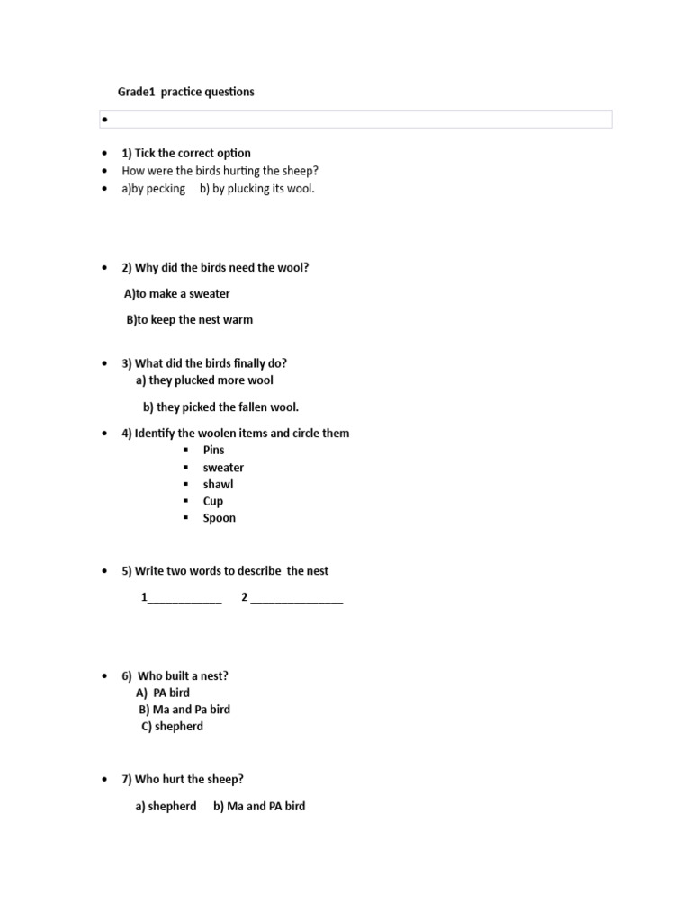 Grade1 Rrevision Questions For Practice I-1 | PDF