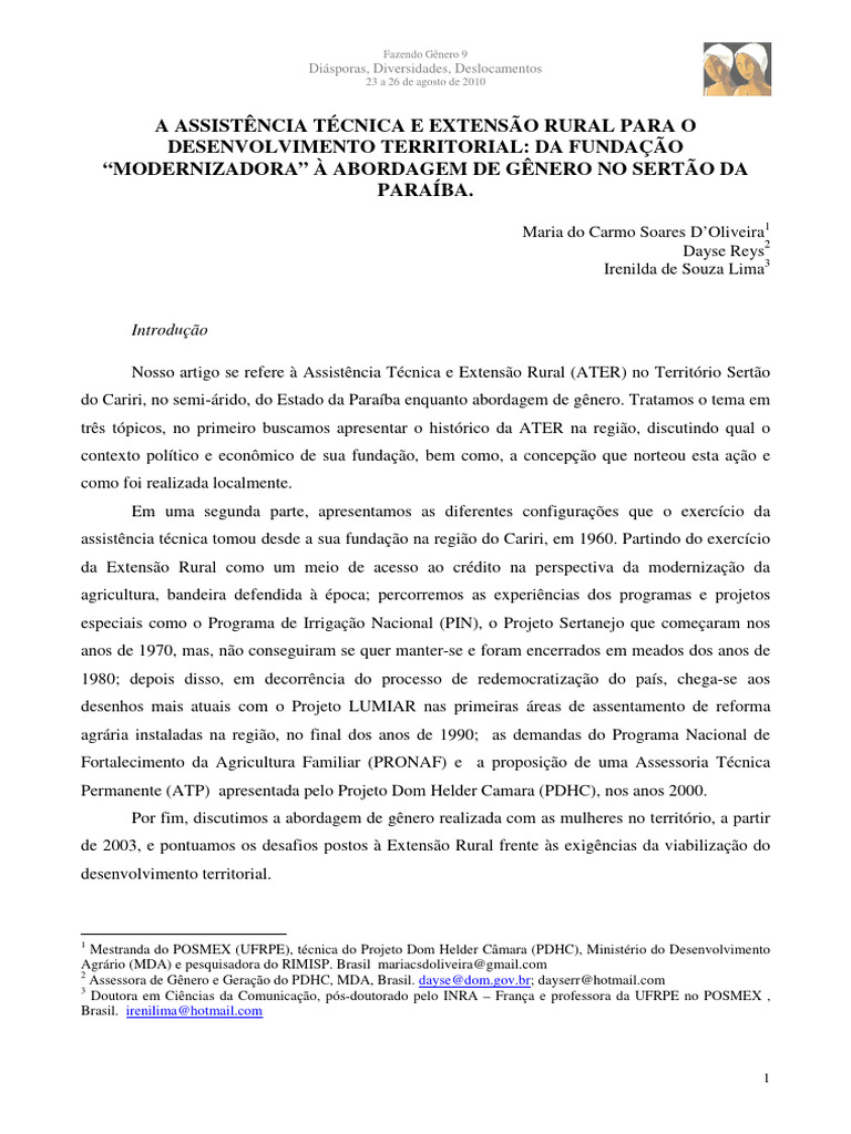 A Assistência Técnica e Extensão Rural para o Desenvolvimento ...