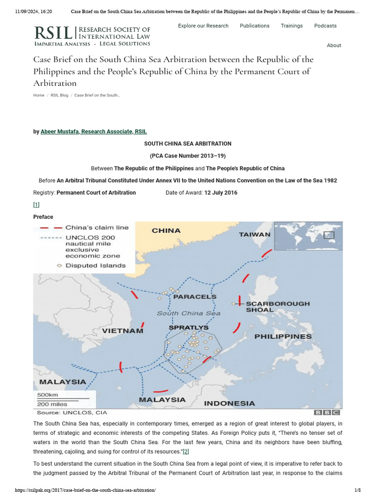 Case Brief on the South China Sea …