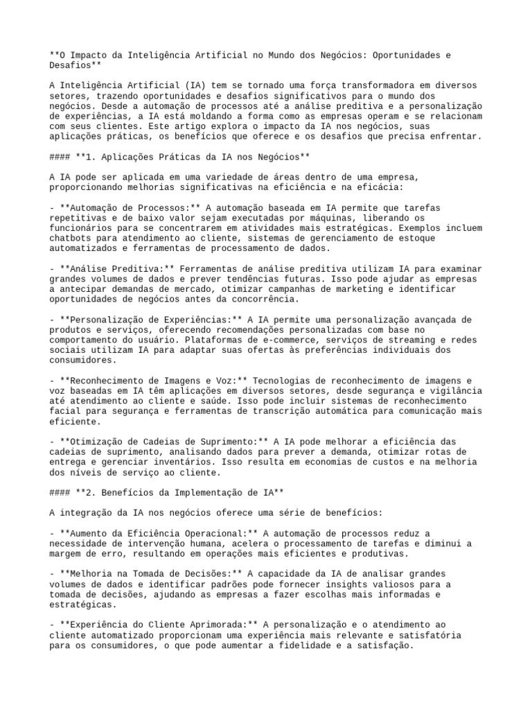 O Impacto Da Inteligência Artificial No Mundo Dos Negócios ...