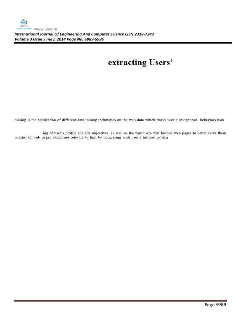Web Usage Mining For Extracting Users' Navigational | PDF | World Wide ...