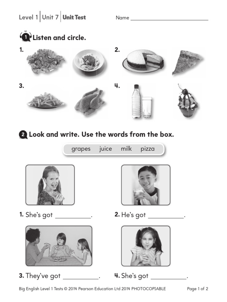 Level 1 Unit 7 Test for Big English | PDF