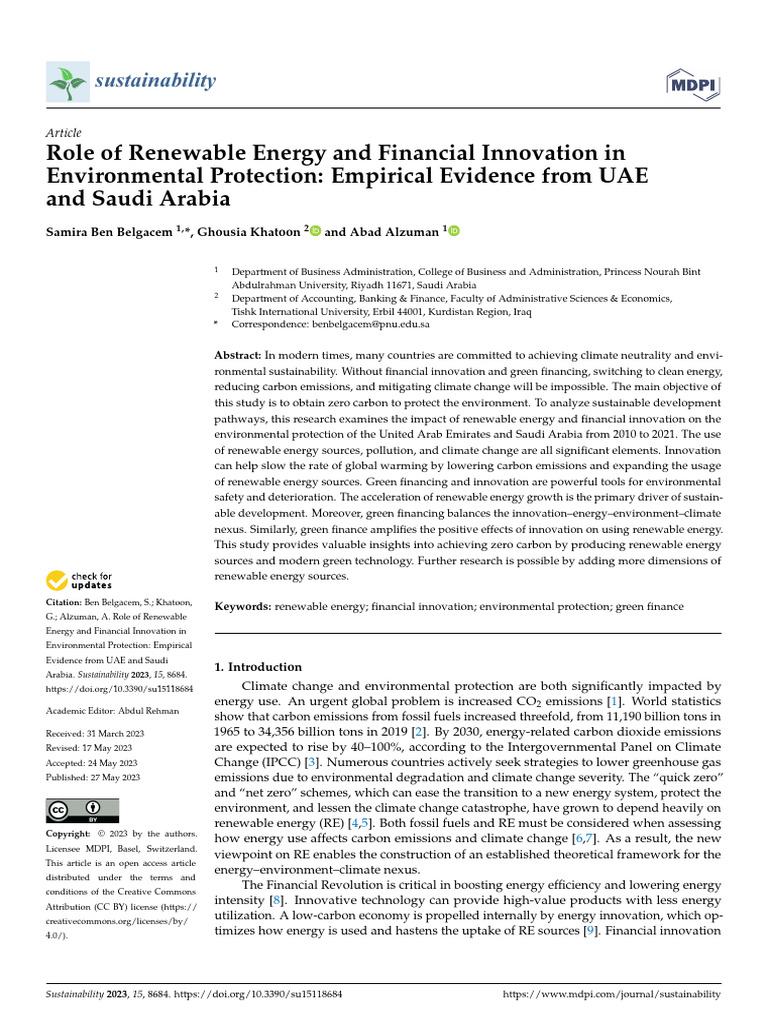 Role of Renewable Energy and Financial Innovation in Environmental ...