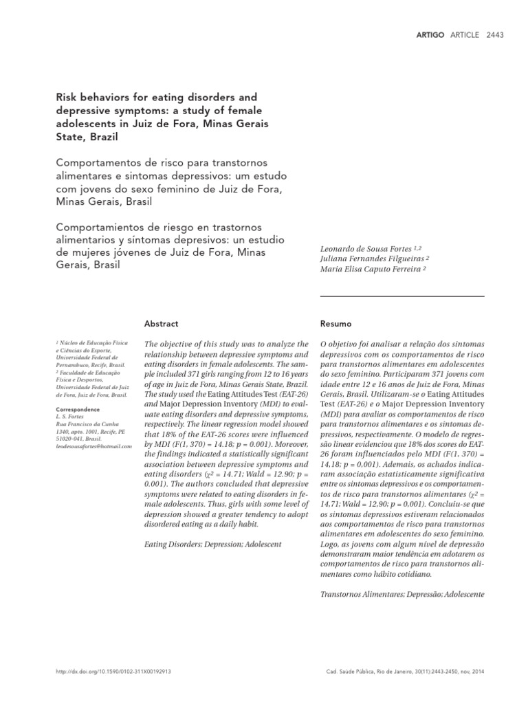 Risk Behaviors For Eating Disorders and Depressive Symptoms: A Study of ...