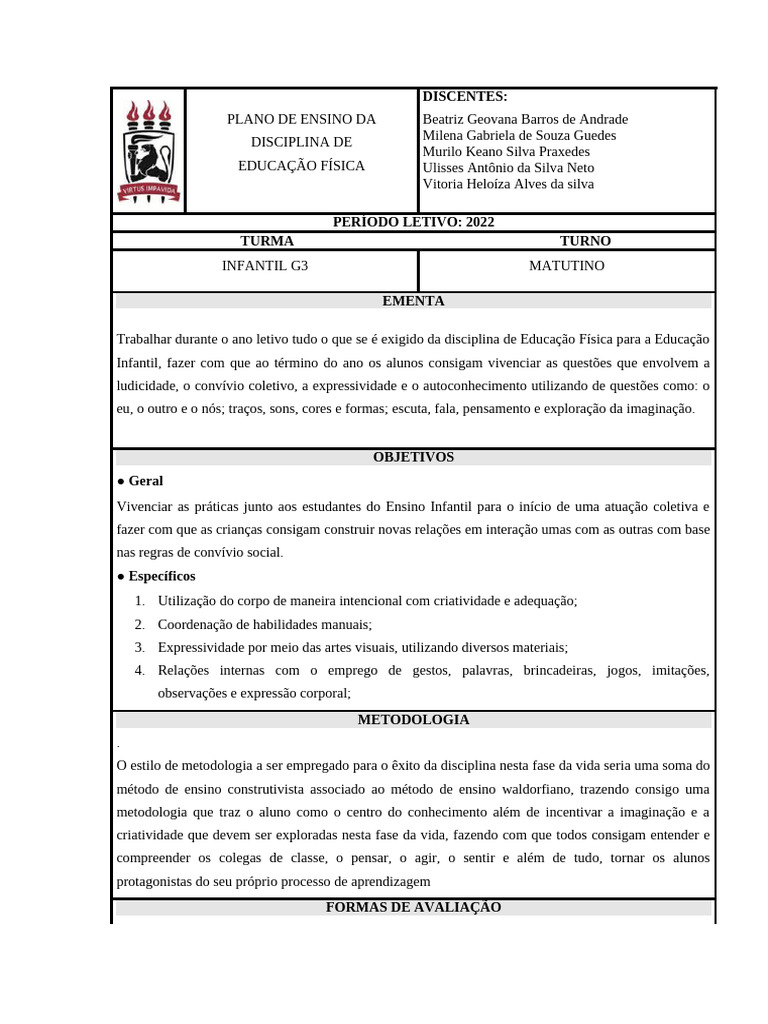 Didática Plano de Ensino | PDF