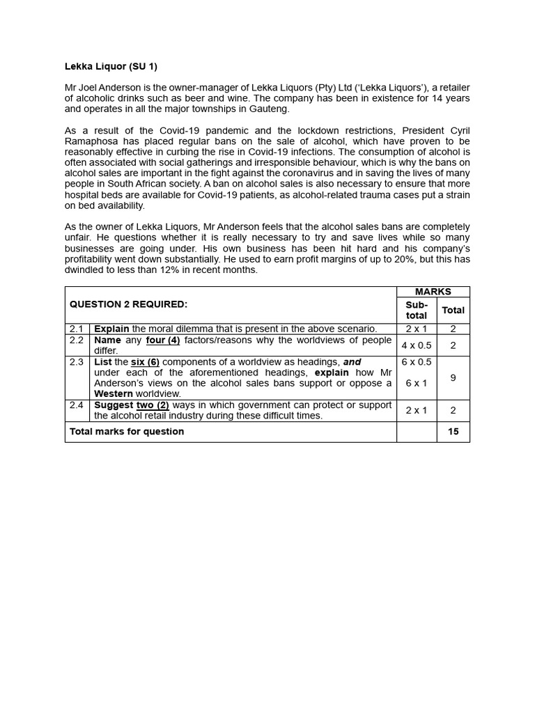 Class Question - Lekka Liquor Question | PDF