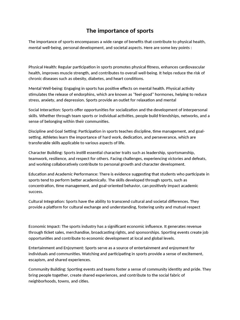The Importance of Sports | PDF