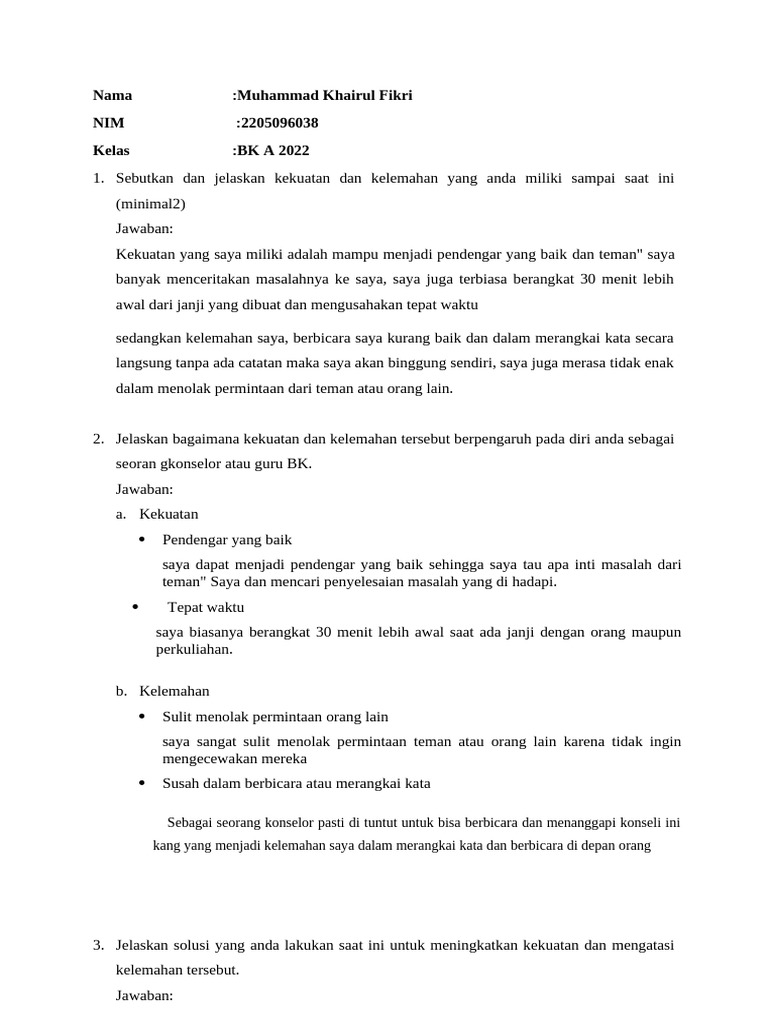 Muhammad Khairul Fikri - 2205096038 - BK A 2022 - Tugas Profesi BK | PDF