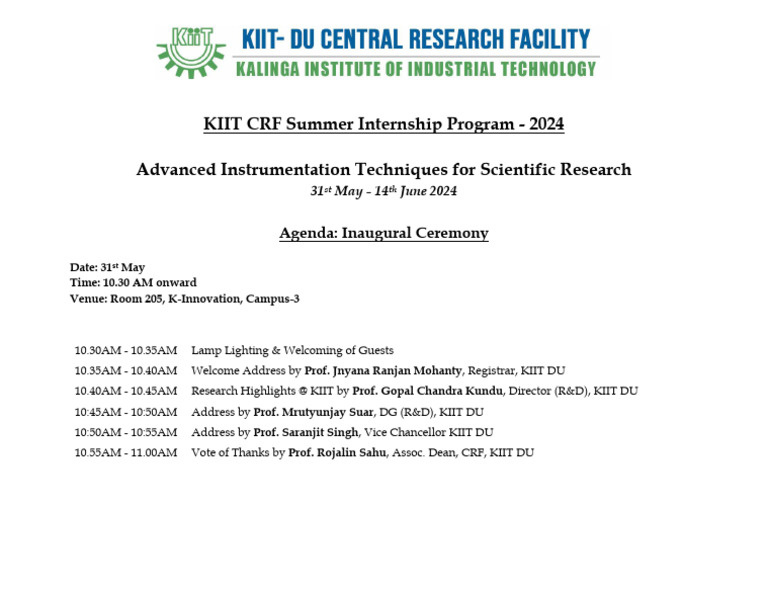 Inaugural Agenda Crf Sip Pdf Science Mathematics