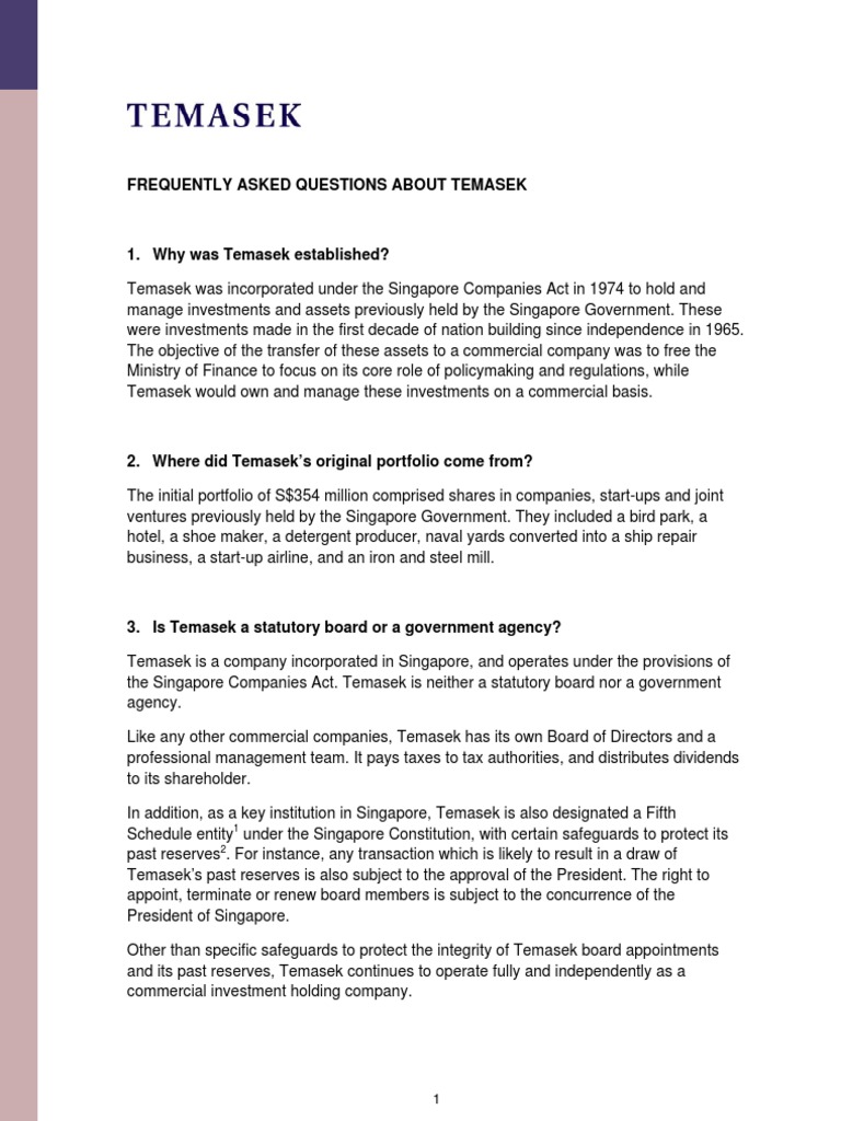 FAQs About Temasek's Structure and Role | PDF | Corporations | Companies