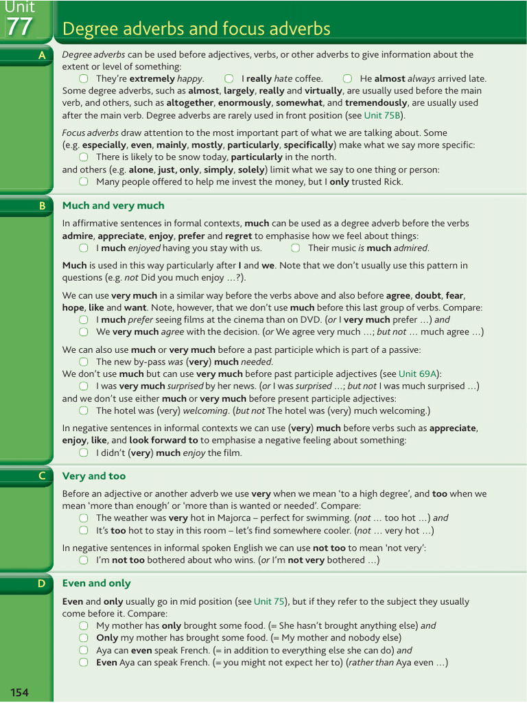 77 Degree Adverbs and Focus Adverbs | PDF