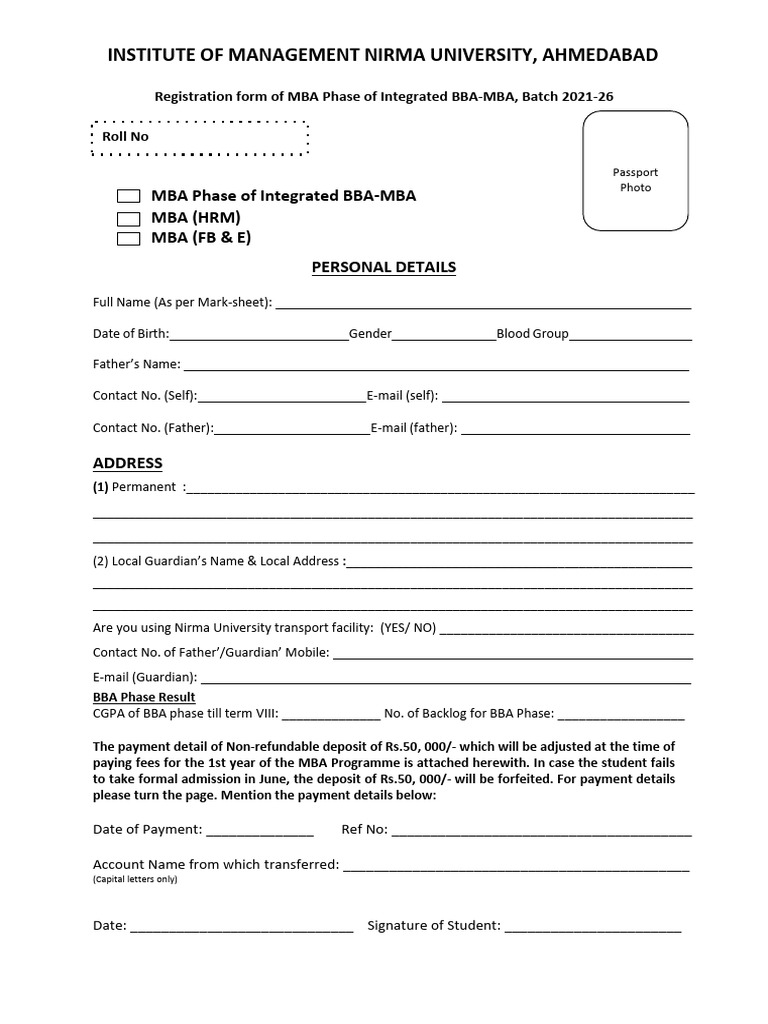 IMBA Registration Form | PDF