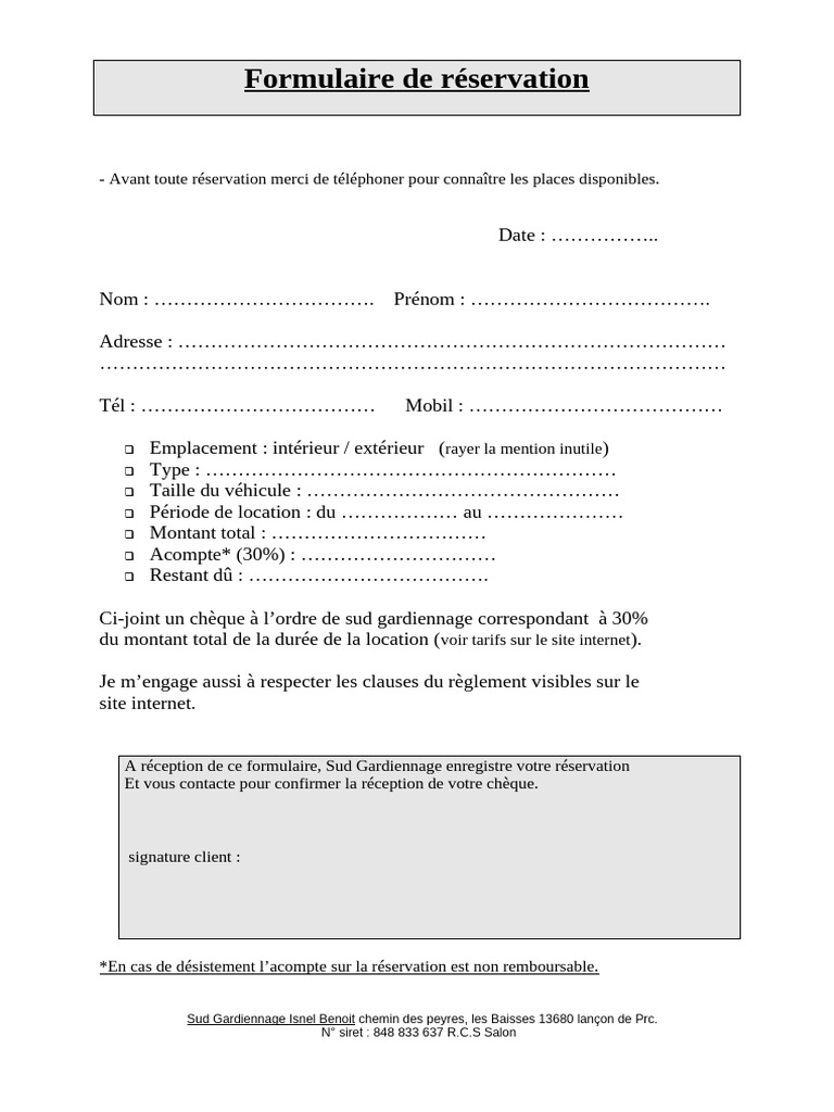 Formulaire de Reservation 4 | PDF